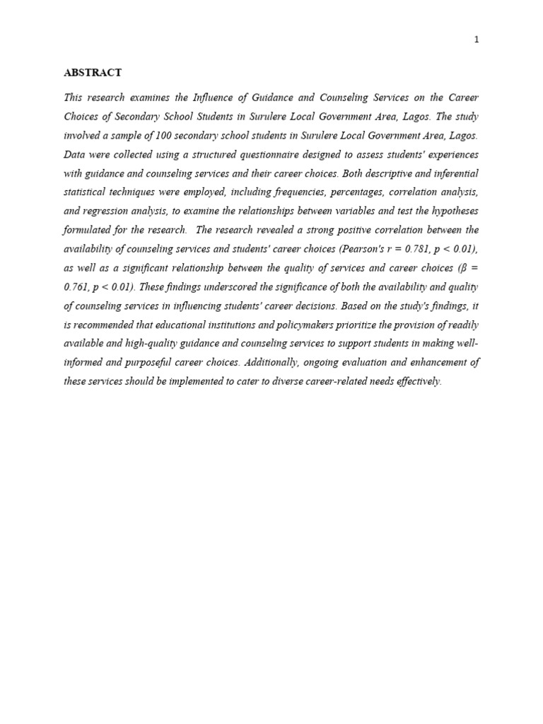 The Influence of Guidance and Counseling Services On The Career Choices ...