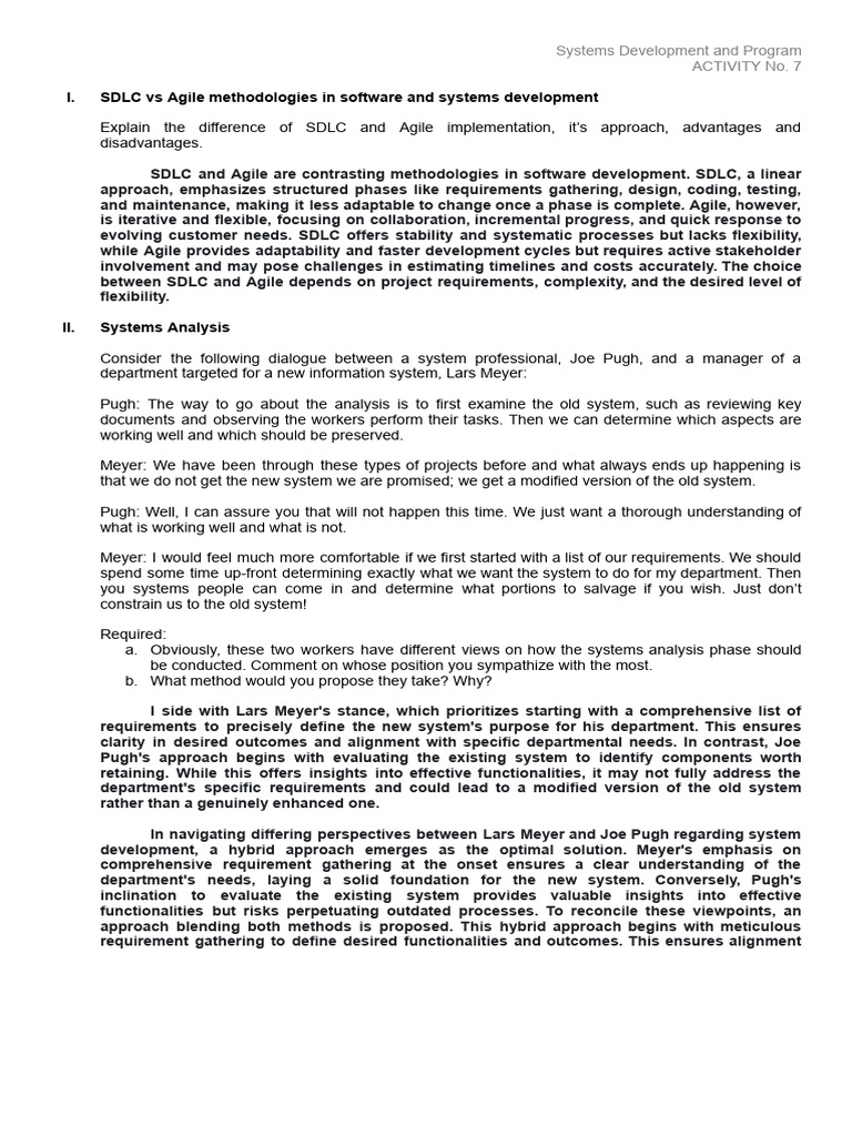 FAJARILLO Activity 7 - Systems Development and Program | PDF | Software ...