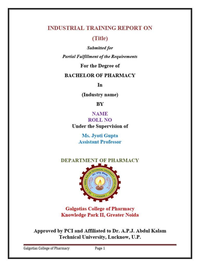 Industrial Training Report: Bachelor of Pharmacy | PDF | Vocational ...