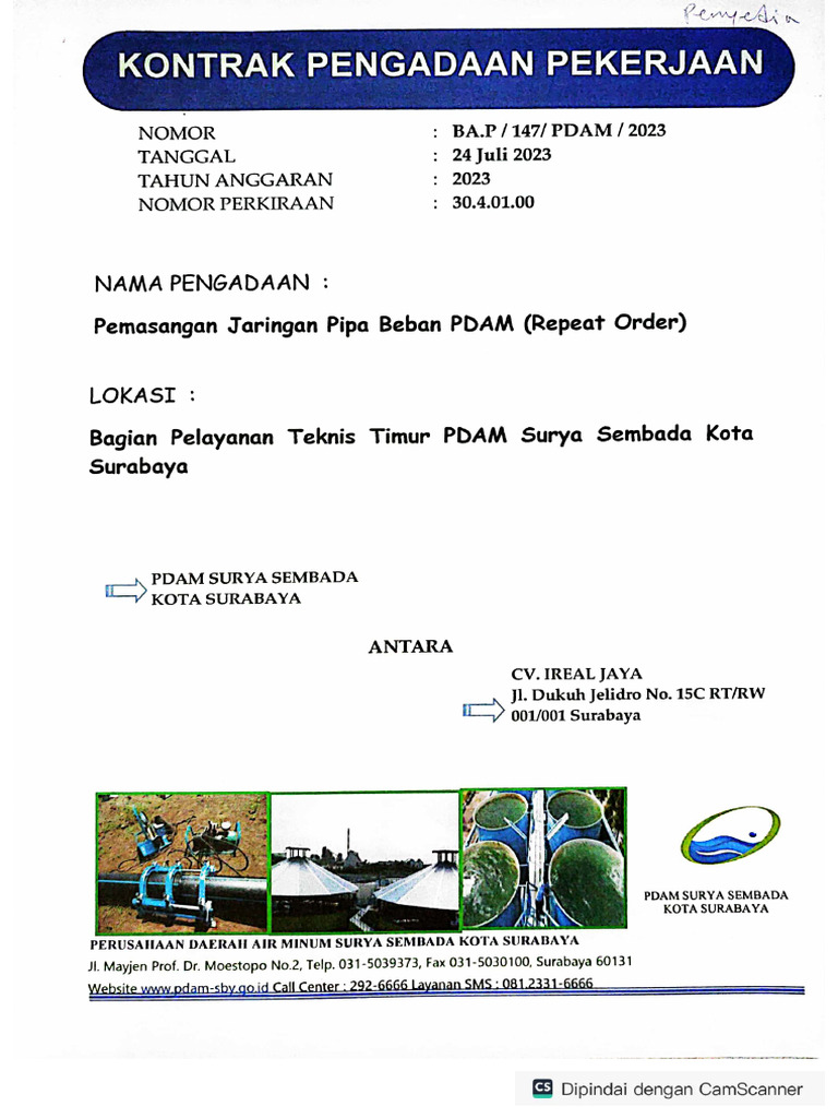 Pemasangan Jaringan Pipa Beban PDAM (Repeat Order) | PDF