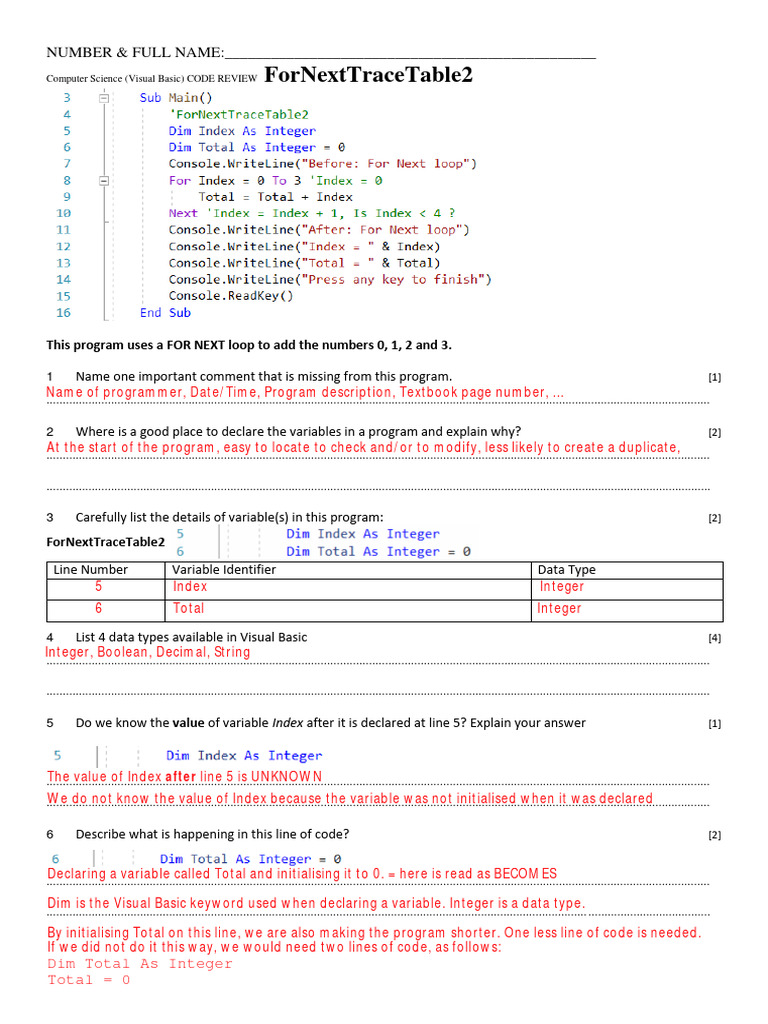 For Next Trace Table 2 | PDF | Computer Program | Programming