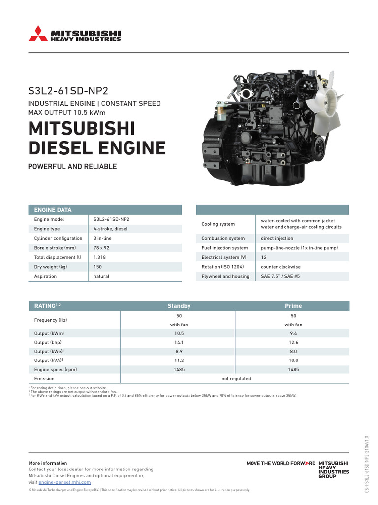 Mitsubishi Diesel Engine Specs: S3L2 & S4L2 | PDF | Diesel Engine | Engines