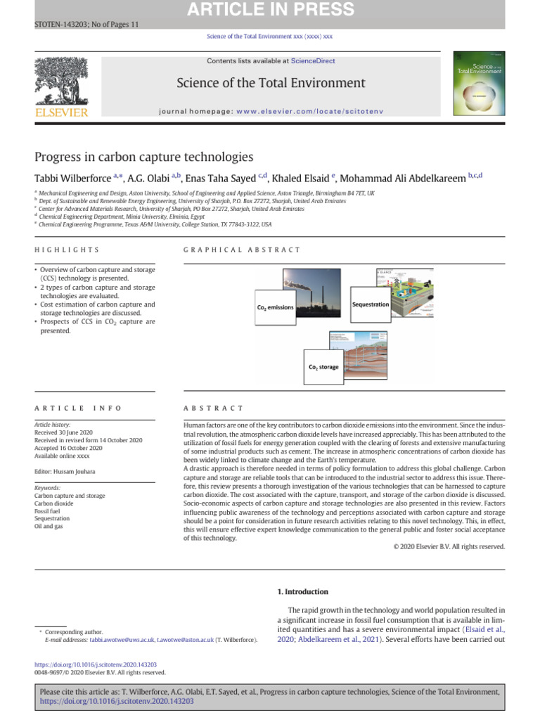 Advances in Carbon Capture Technologies | PDF | Carbon Capture And ...