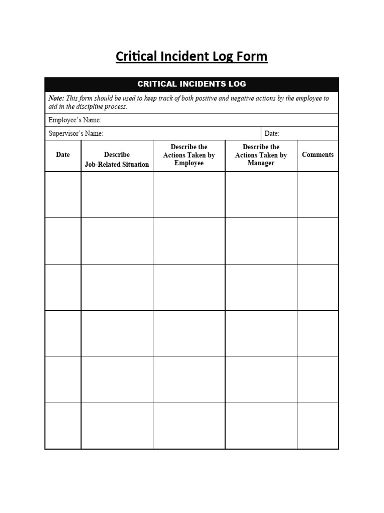 Critical incident log form pdf