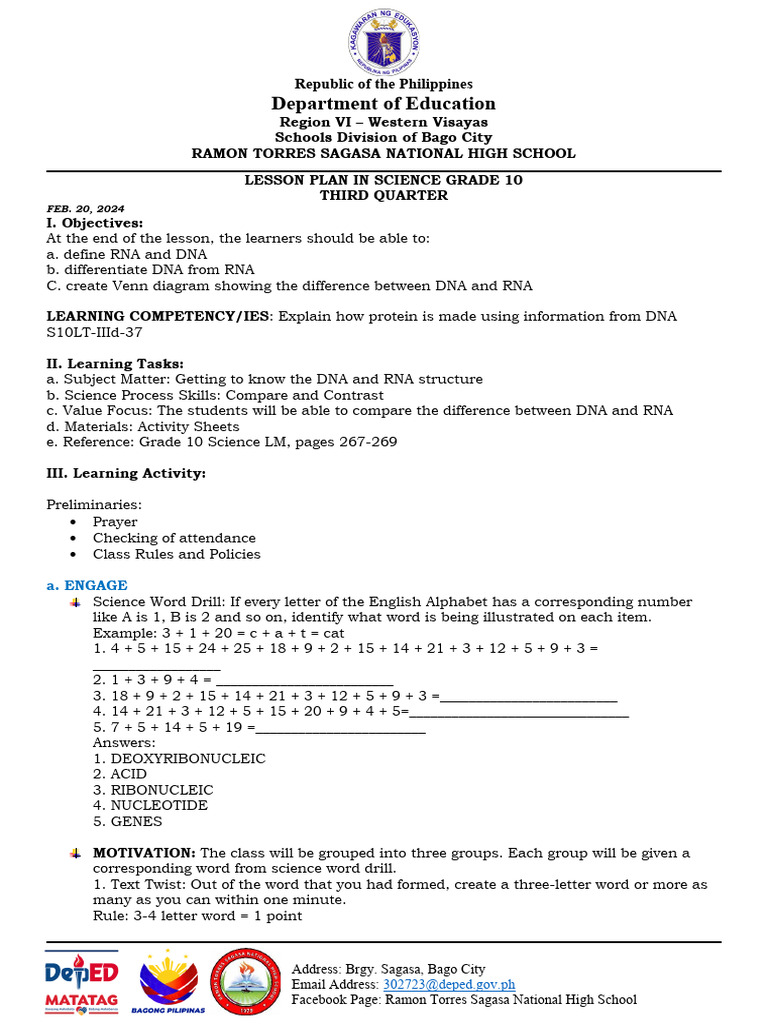 Cot Plan 3rd Suyo Pdf Dna Rna