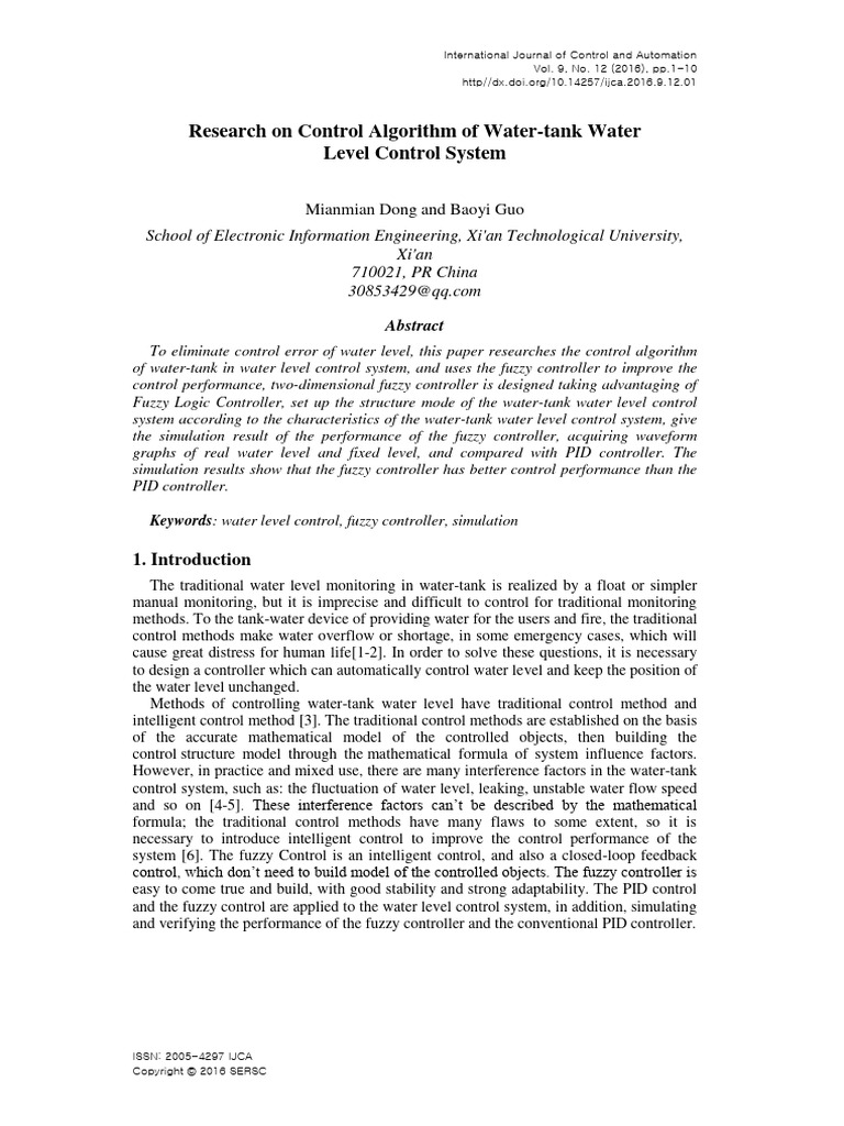 Research on control algorithm of water tank water level control system