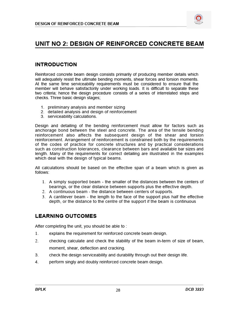 Beam Design for Reinforced Concrete | PDF | Beam (Structure) | Bending