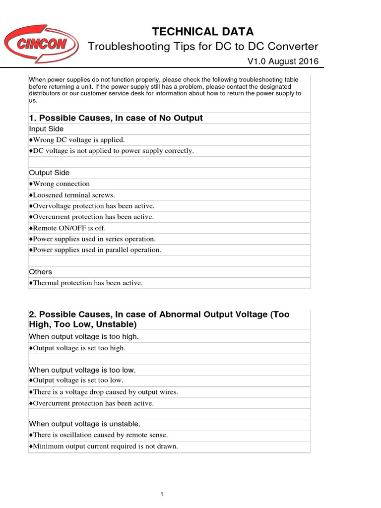 DC-DC Converter Troubleshooting Guide | PDF | Power Supply | Direct Current