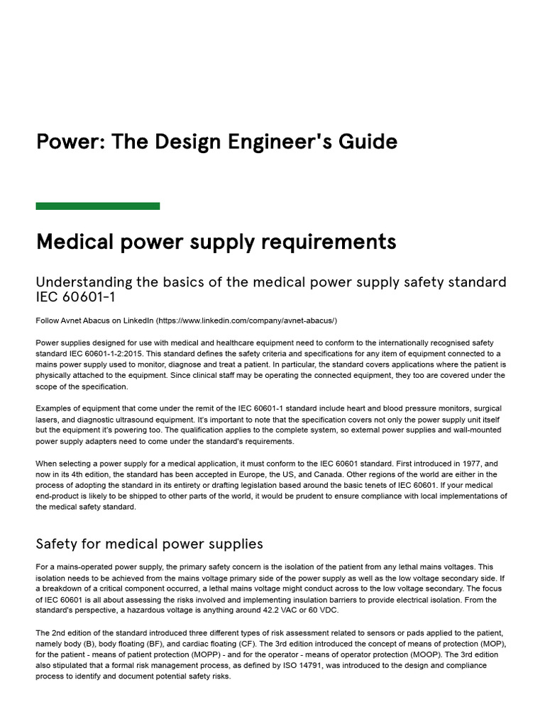 IEC 60601-1 Power Supply Guidelines | PDF | Insulator (Electricity ...