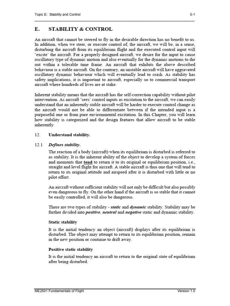 ME2501 FOF E Stability & Control (Version 1.1) | Download Free PDF ...