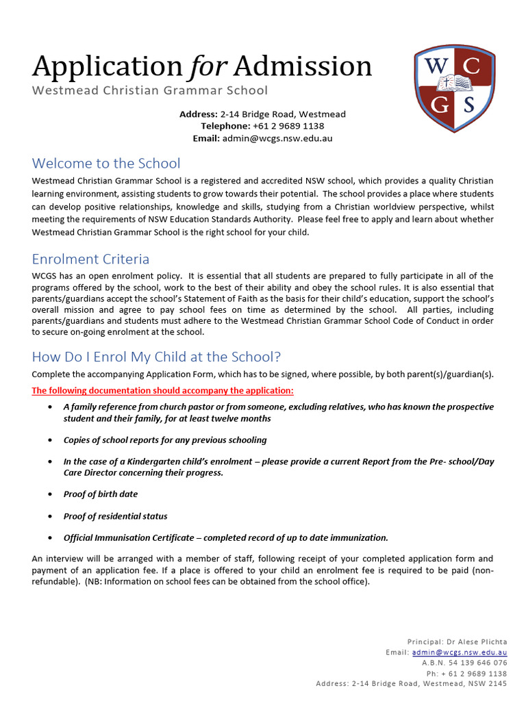 WCGS Admission Application Guide | PDF | Born Again | Jesus
