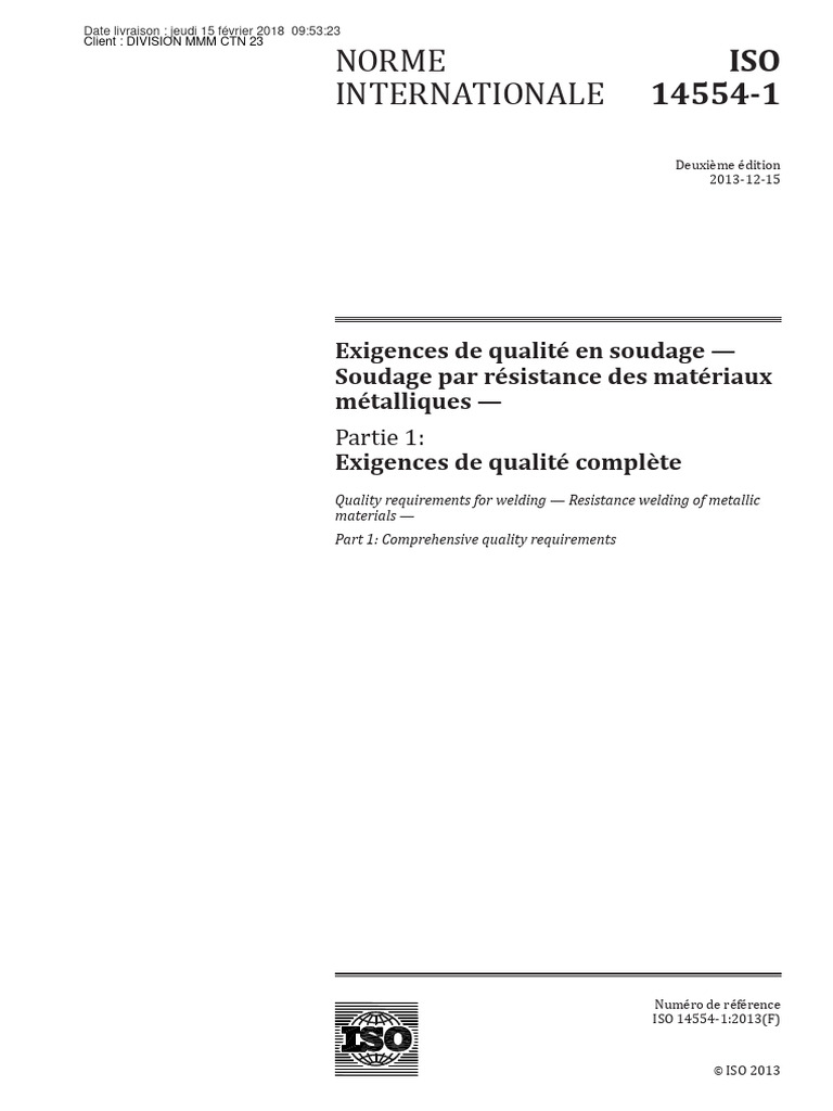 Iso 14554-1 2013 (F) | PDF | Soudage | Construction