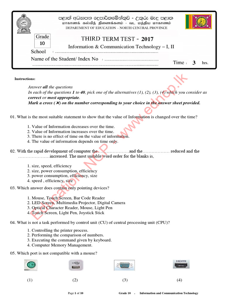 Grade 10 ICT Exam Questions Guide | PDF | Computer Data Storage ...