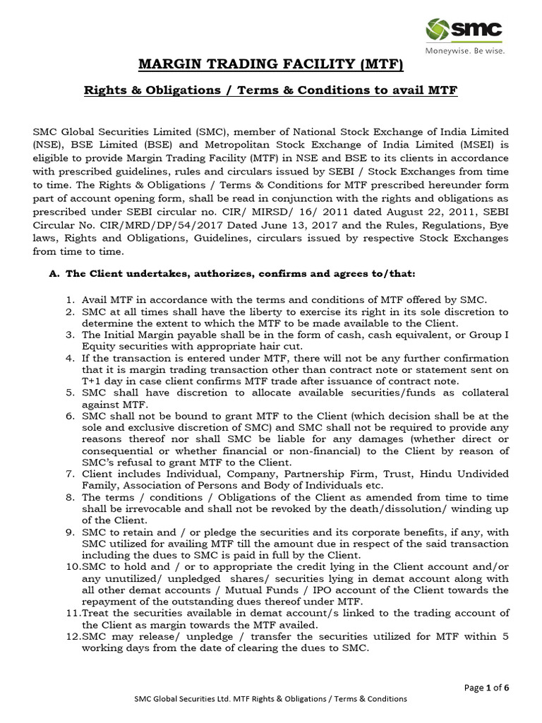 SMC MTF Terms & Conditions Overview | PDF | Margin (Finance ...