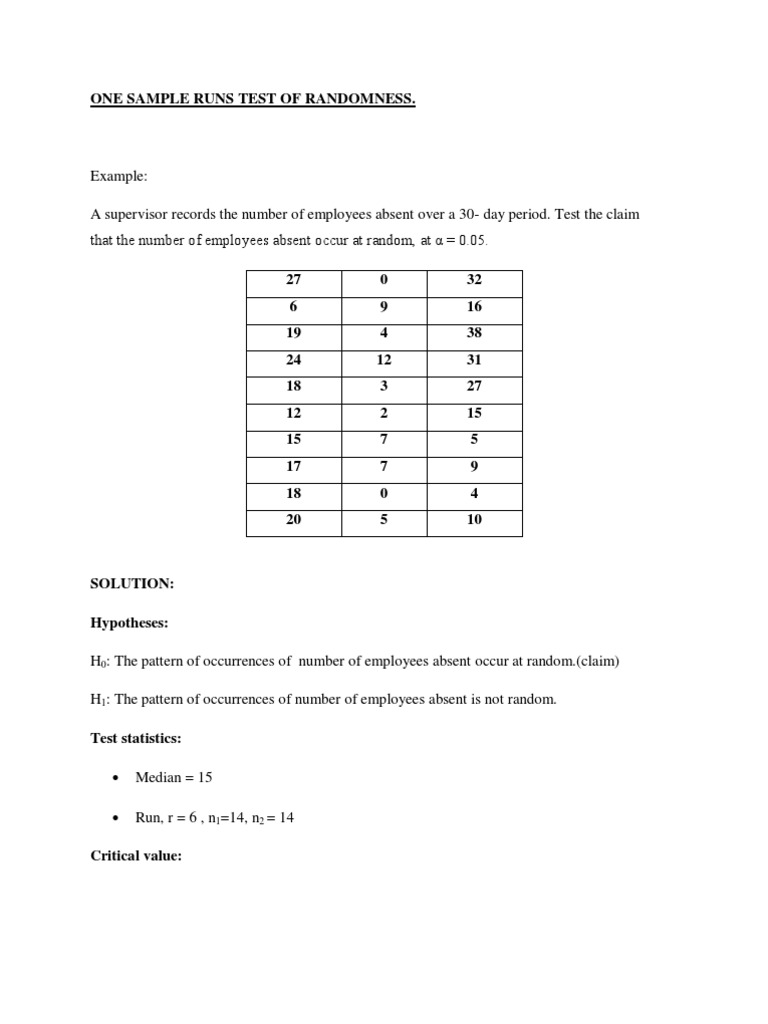 Randomness Test for Employee Absences | PDF | Teaching Methods & Materials
