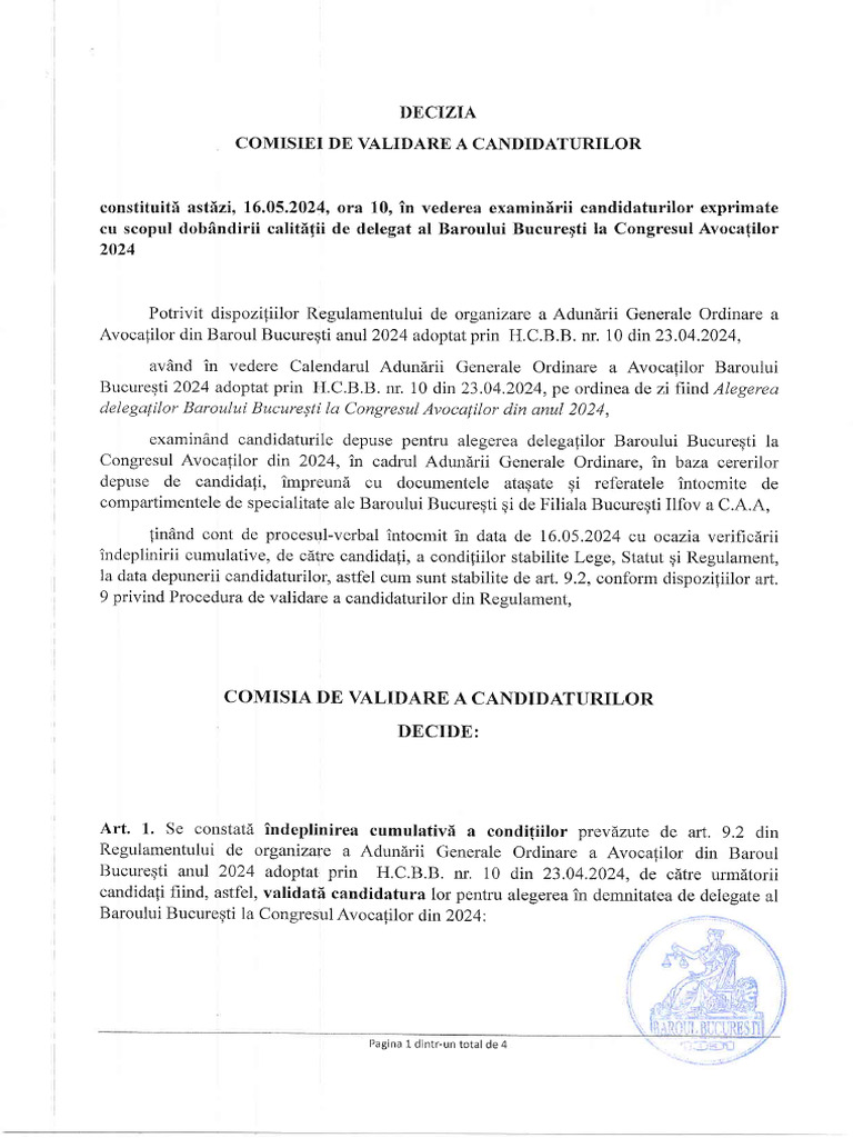 Decizia Comisiei de Validare A Candidaturilor | PDF