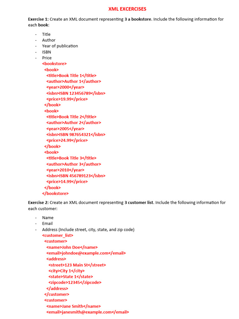 XML Document Exercises for Beginners | PDF | Computing