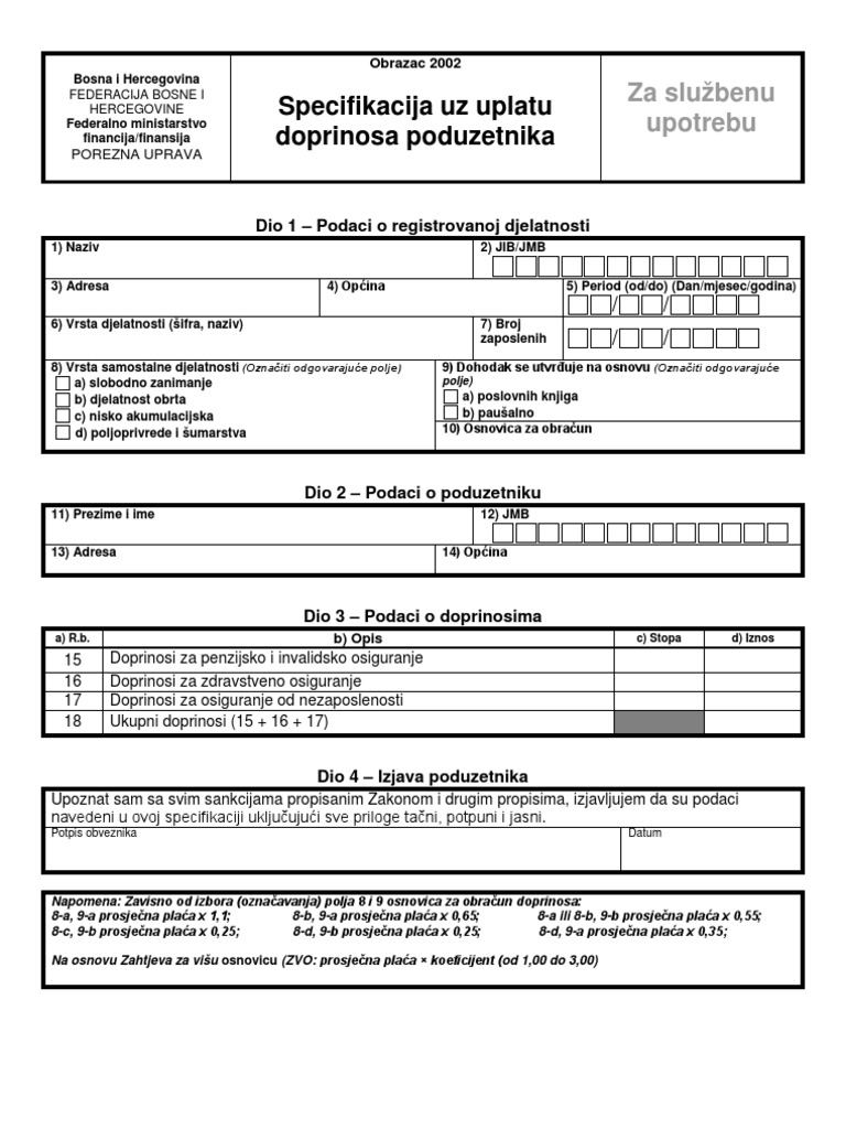 Obrazac 2002 Za Objavu Bos PDF