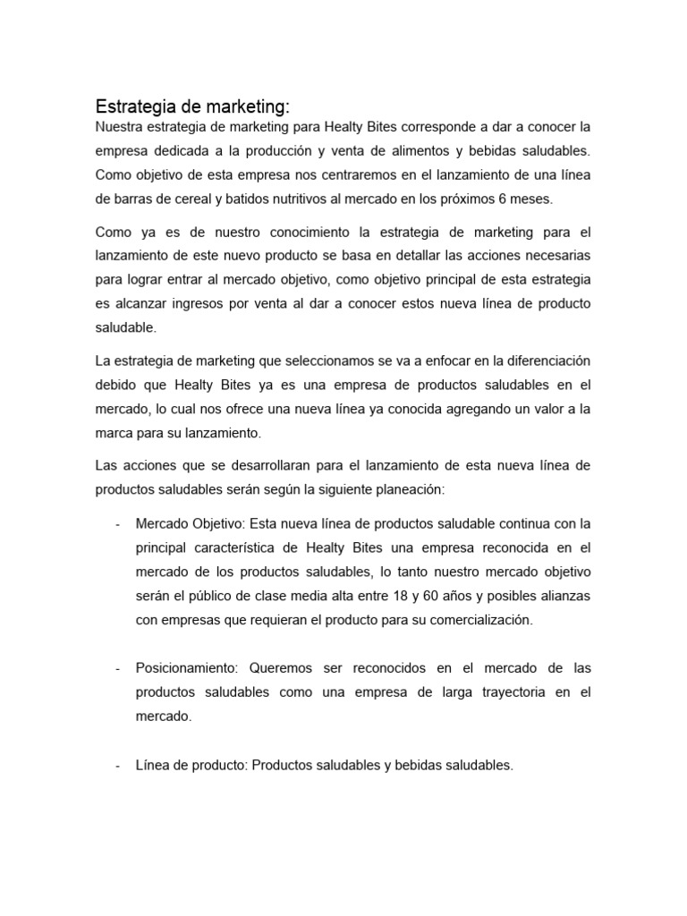 Estrategia de Lanzamiento de Healty Bites | PDF | Marketing | Business
