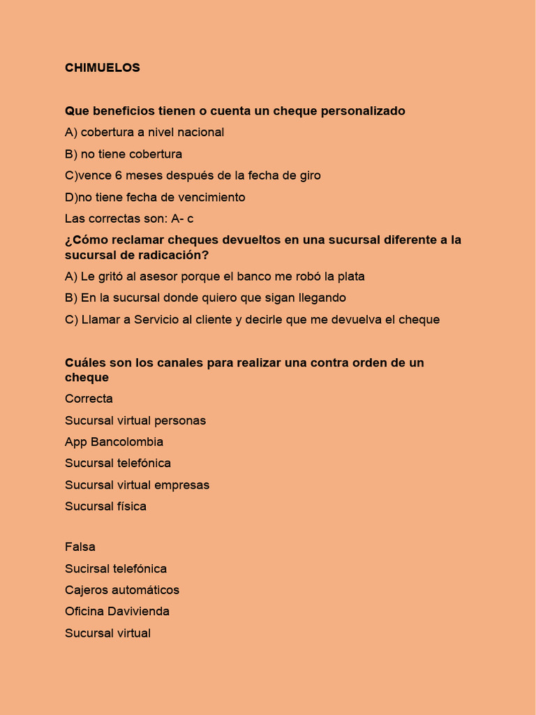 Sucursal Virtual para Cheques en Bancolombia | PDF | Cheque | Bancos