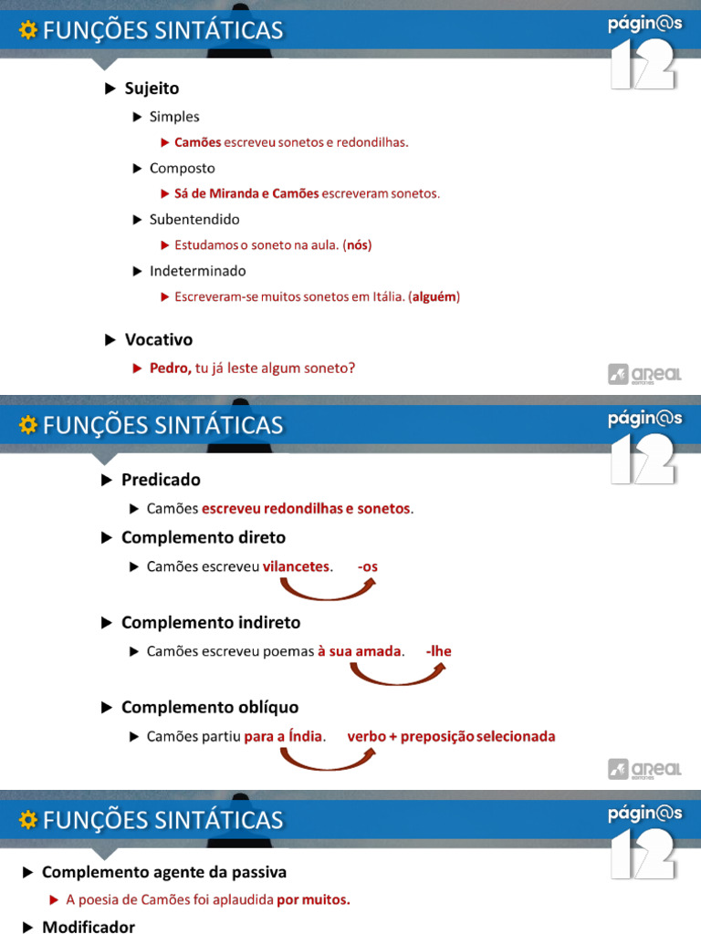 funçoes sintaticas | PDF | Assunto (gramática) | Idiomas