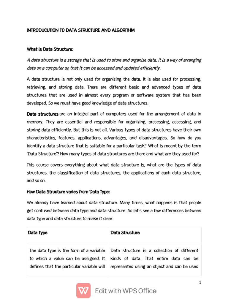 Introducution to data structure and algorithm download free pdf