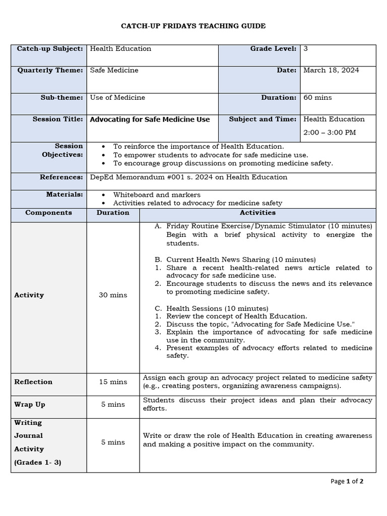 Safe Medicine Advocacy Teaching Guide | PDF | Health Education