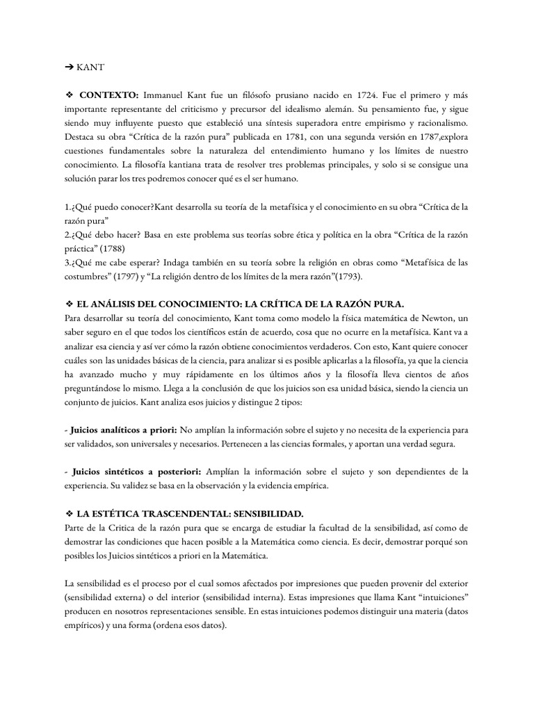 Crítica de la razón pura de Kant | PDF | Immanuel Kant | Crítica de la ...