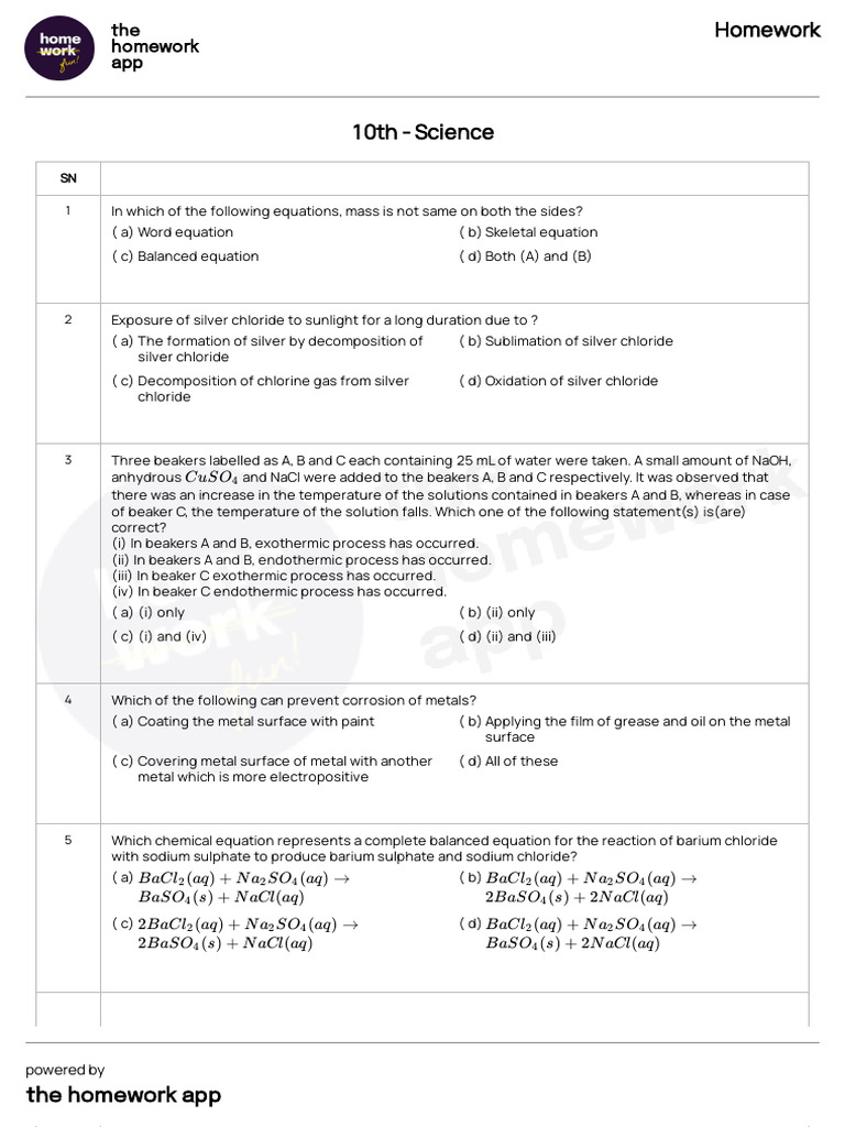 Questions - Homework - 10th - Science - 2024-05-11T12 - 13 | PDF ...