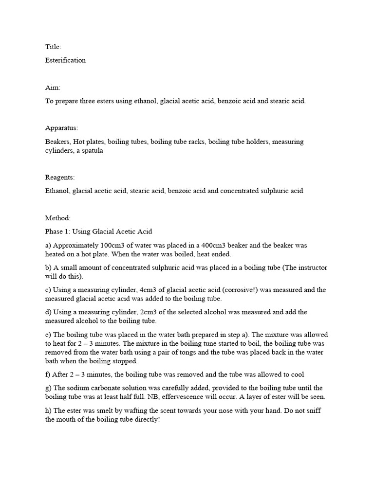 Esterification: Preparing Three Esters | PDF | Ester | Acid