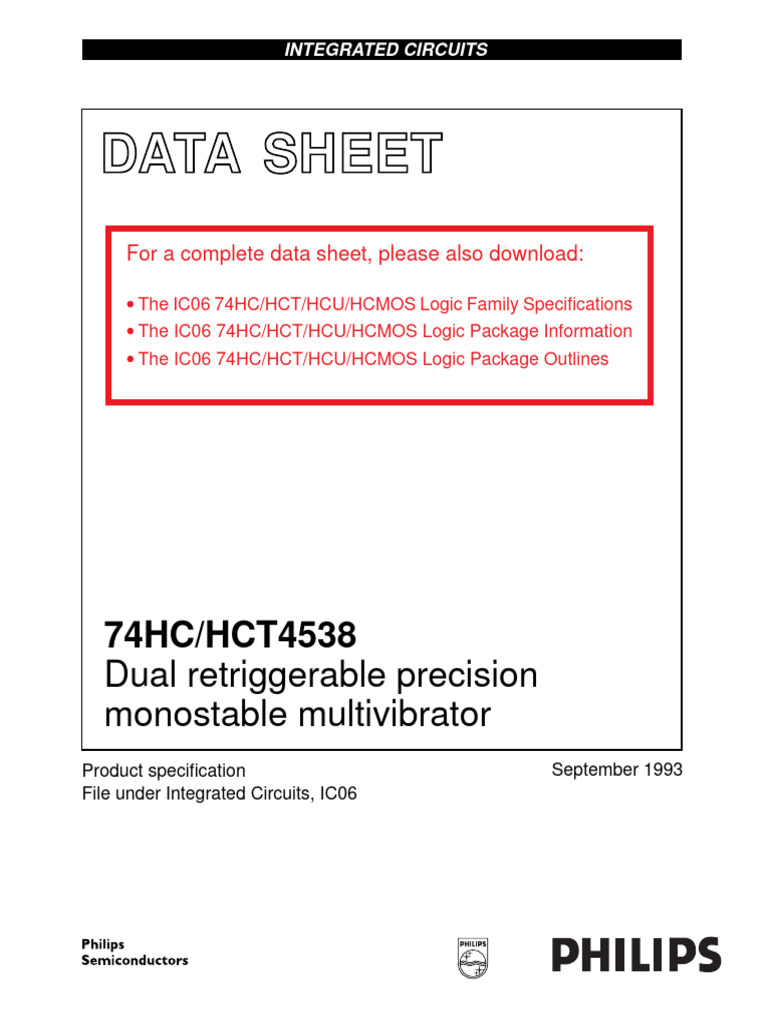Dual Retriggerable Monostable IC Data | PDF | Logic Gate | Capacitor