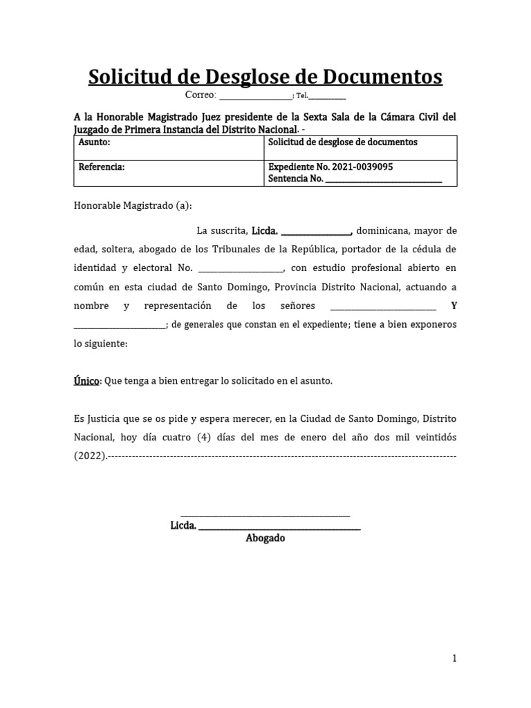 Solicitud de Desglose de Documentos Judiciales | PDF