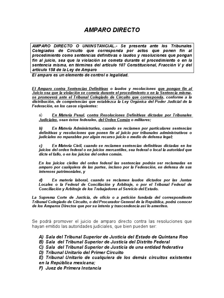 Procedimiento de Amparo Directo | PDF | Sentencia (Ley) | Demanda judicial
