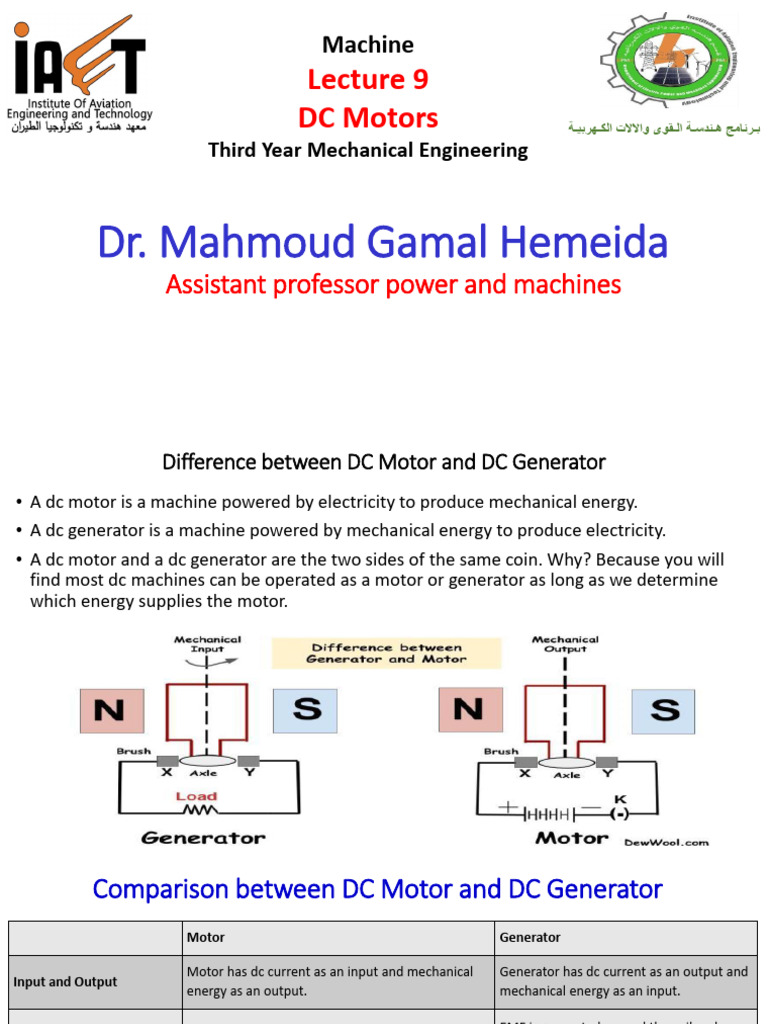 DC Motor and Generator Comparison | PDF | Electric Motor | Electric ...