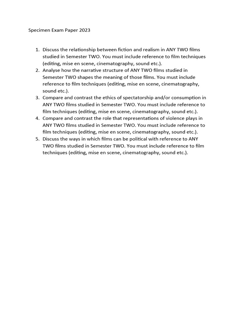 Specimen Exam Paper 2023 Pdf