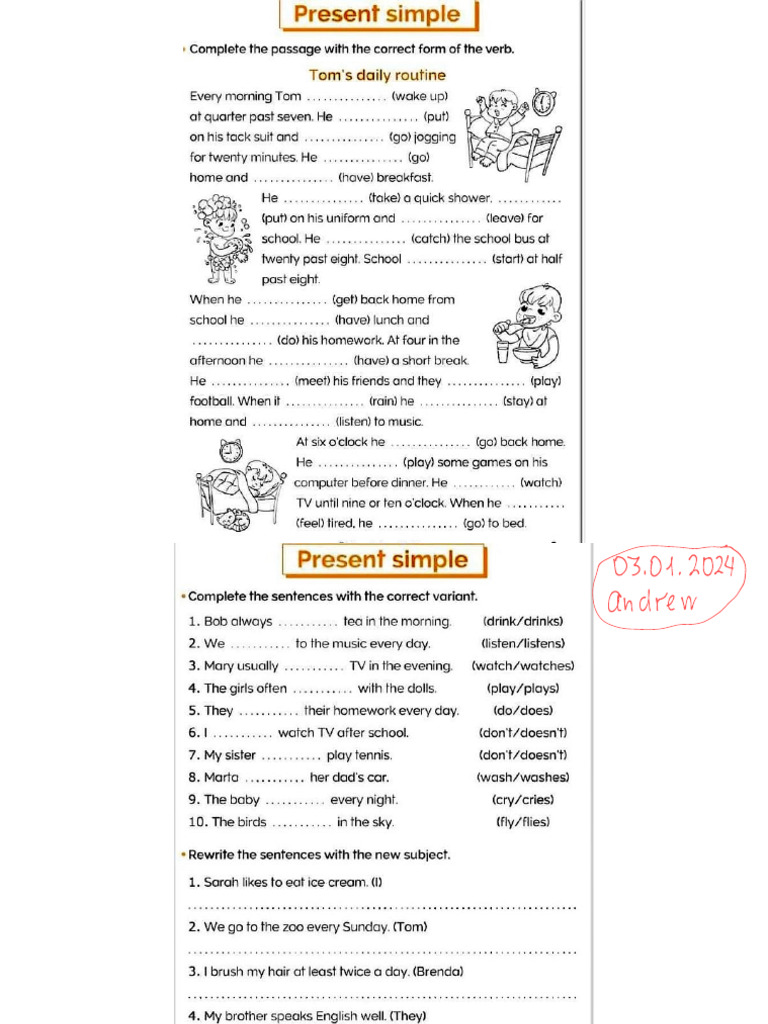 Present Simple and Present Continuous Exercises | PDF
