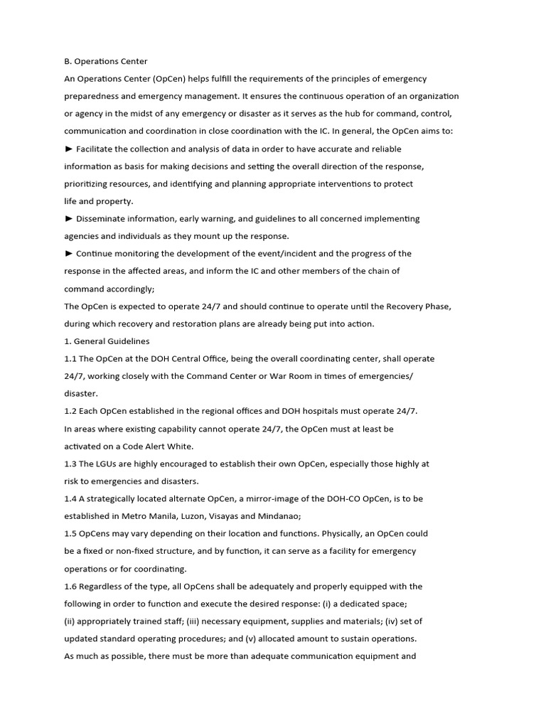 Operations Center Guidelines for Emergencies | PDF | Emergency ...