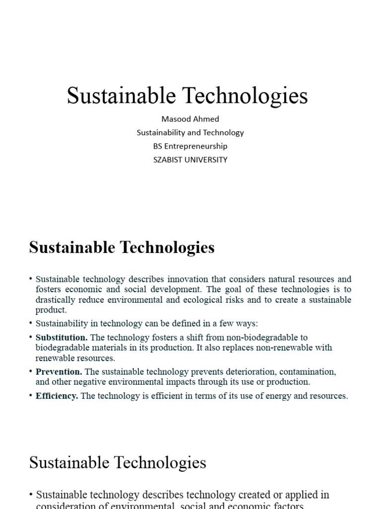 Overview of Sustainable Technologies | PDF | Sustainable Design ...