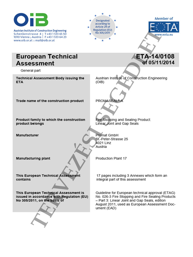 European Technical Assessment - ETA 14/0108 | PDF | Building ...