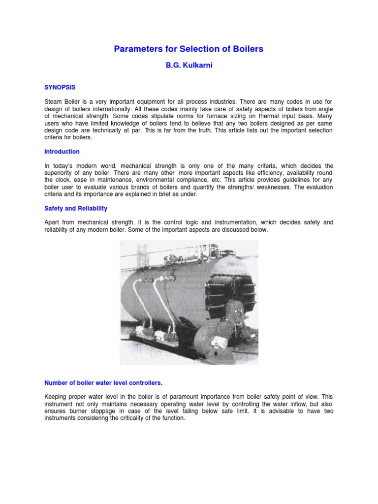 Parameters For Selection of Boilers | PDF