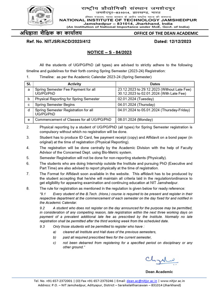 NOTICE - S - 84-2023 Timeline and Guidelines For Their Forthcoming ...
