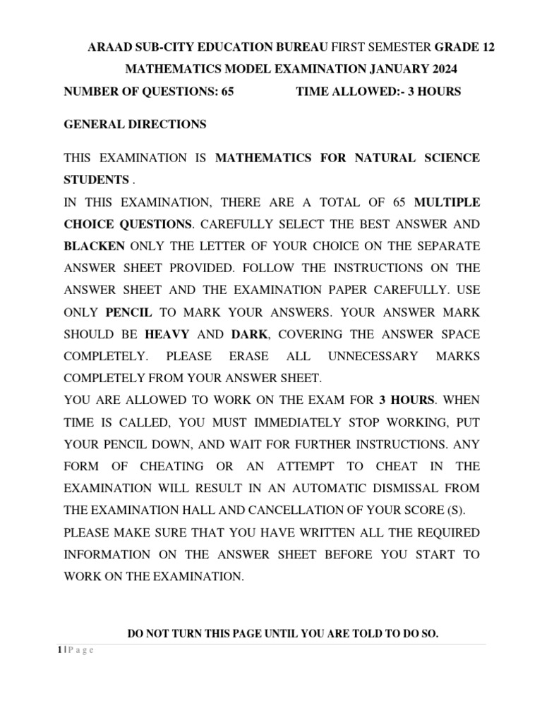 Grade 12 Mathematics Model Exam 2024 | PDF | Circle | Mathematics