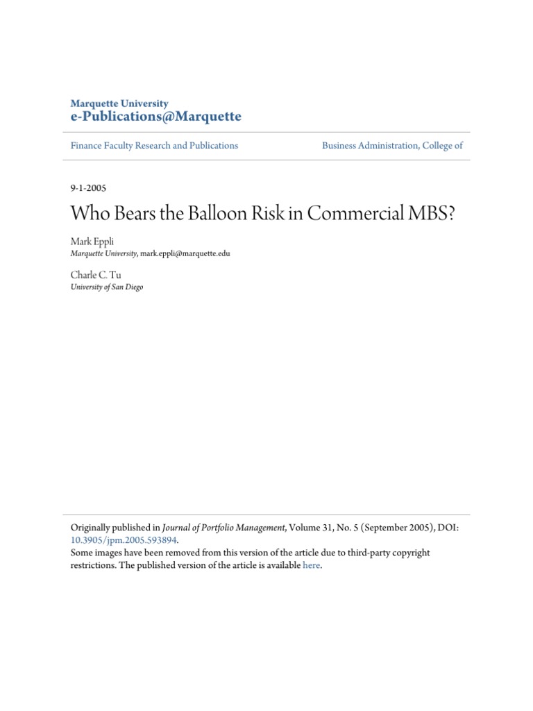 Who Bears The Balloon Risk in Commercial MBS?: e-Publications@Marquette ...