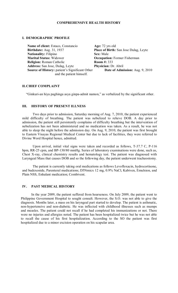 Comprehensive Medical History Examples | PDF | Self-Improvement ...