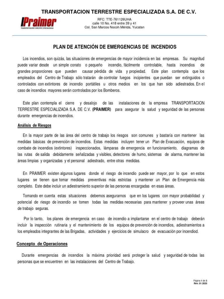 Plan de Emergencia contra Incendios | PDF