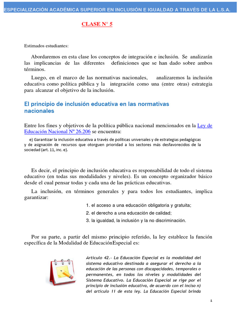 Clase #5 Lsa | PDF | Inclusión (Educación) | Educación especial