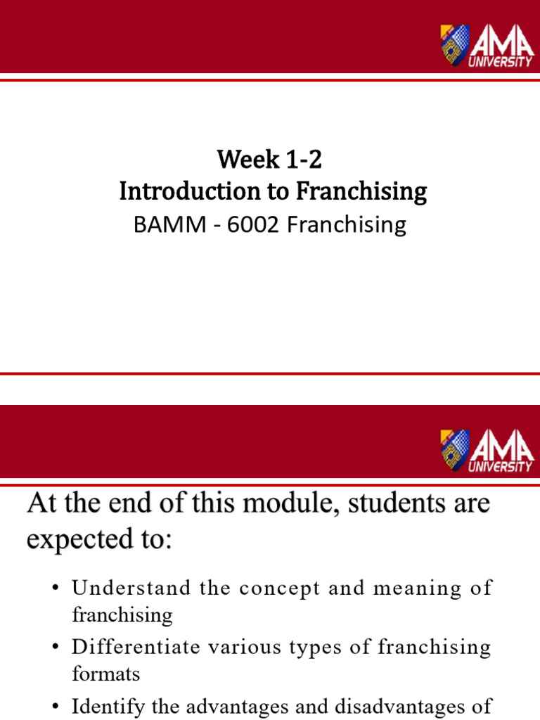 W1 & W2 - Introduction To Franchising - PRESENTATION | PDF ...