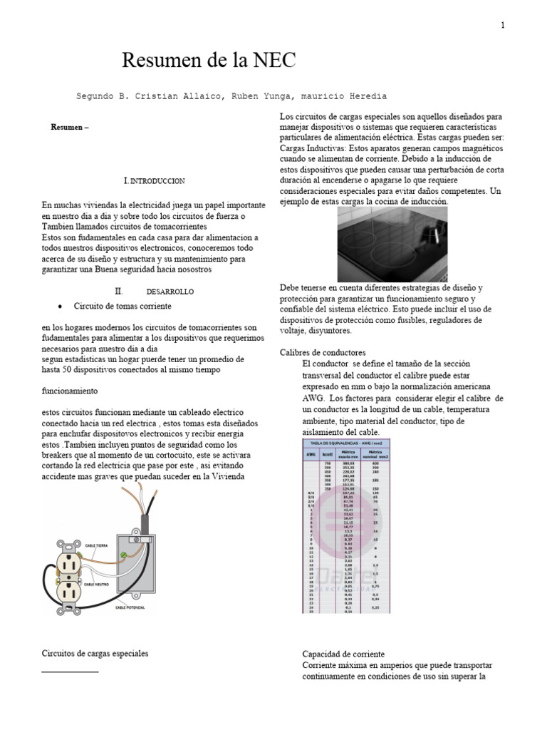 Resumen Nec | PDF | Corriente eléctrica | Ingenieria Eléctrica