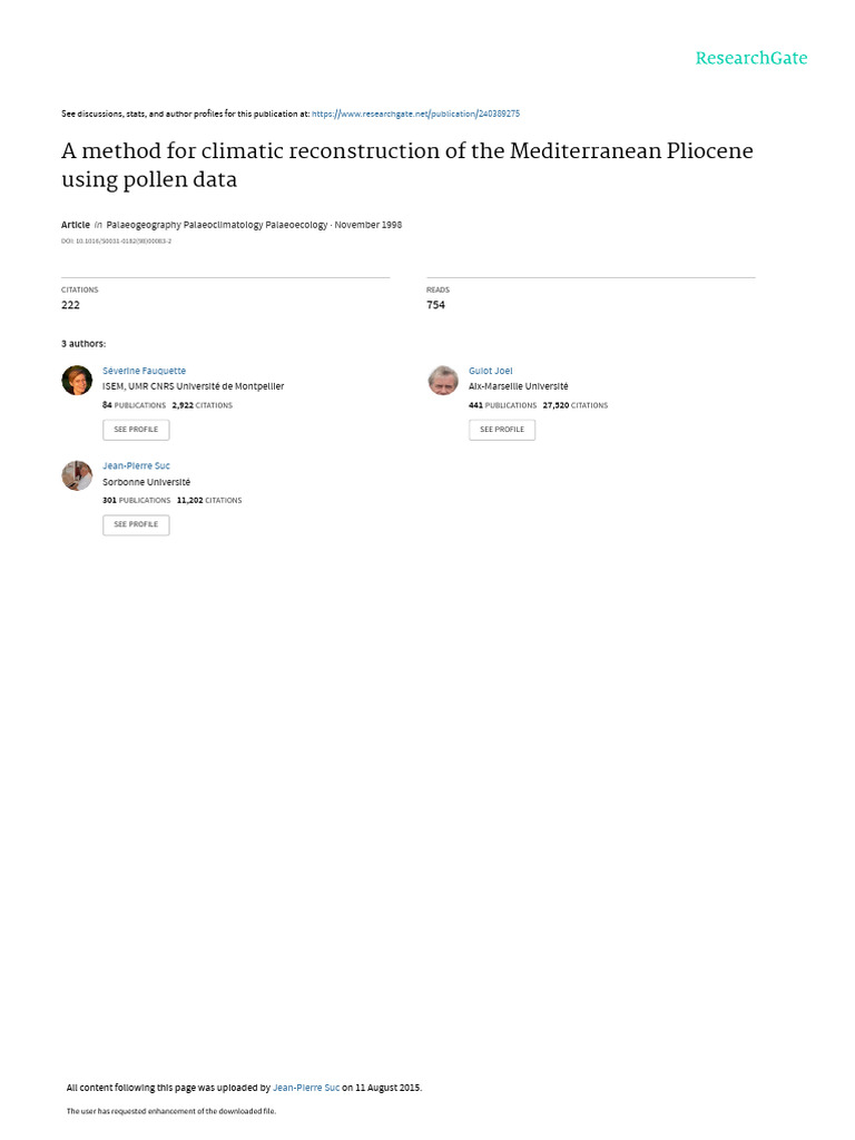 Mediterranean Pliocene Climate Reconstruction | PDF | Climate | Forests