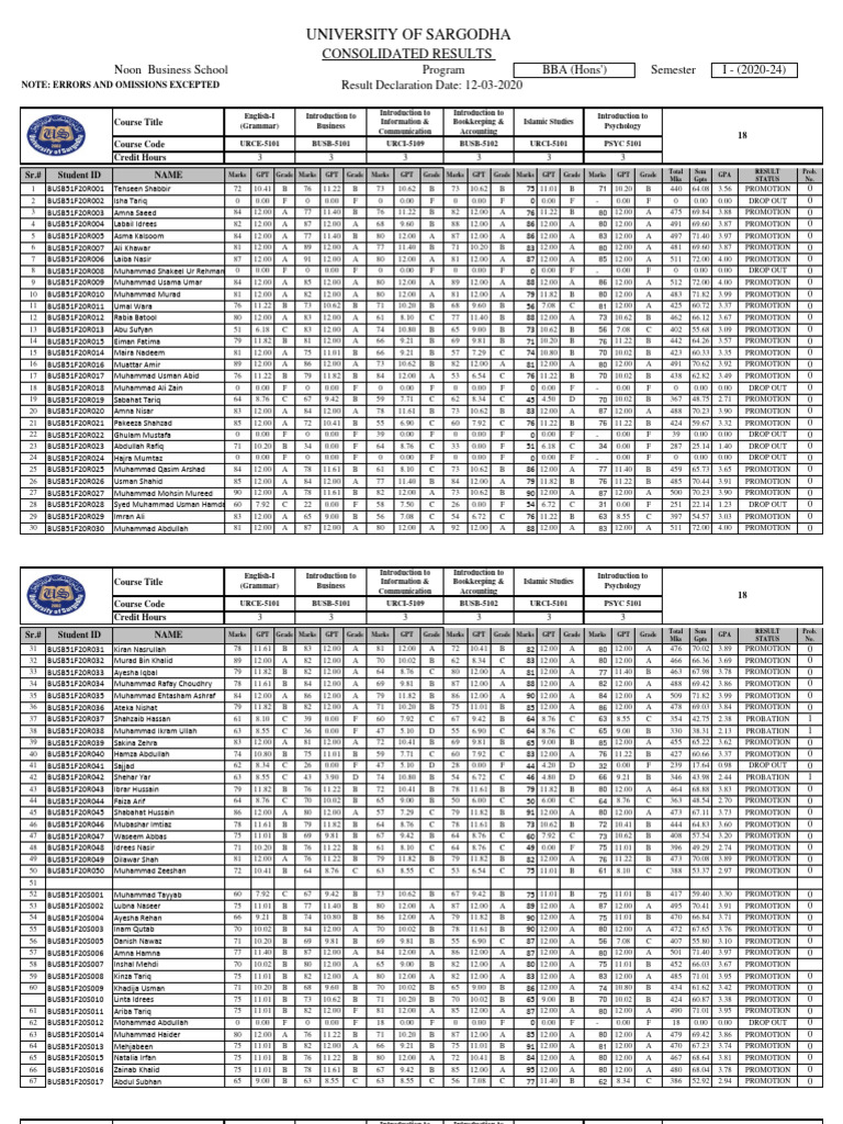 Noon Business School Result Summary | PDF | Course Credit